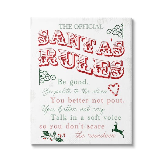 Stupell Industries Official Santa's Rules Christmas List Canvas Wall Art